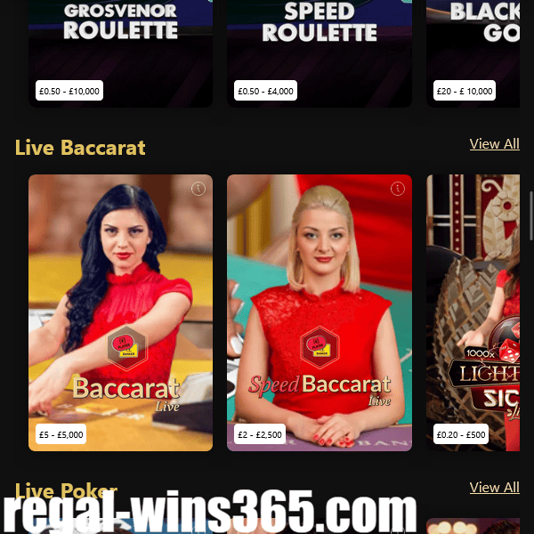 Regal Wins Casino Live Baccarat Section