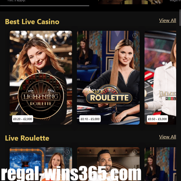 Regal Wins Casino Live Roulette Games